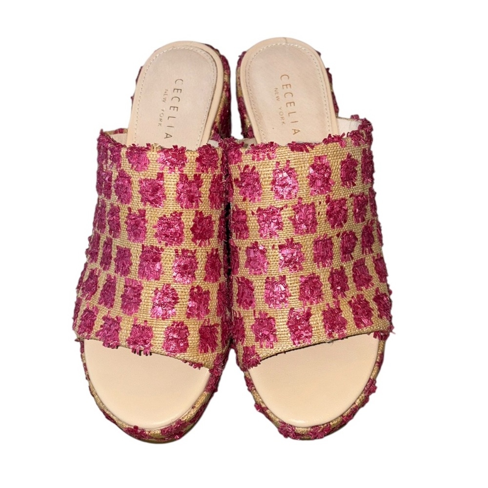 Cecelia New York Frost Platform Wedge Slide Sandals in Pink Pom - 9 - Picture 6 of 15